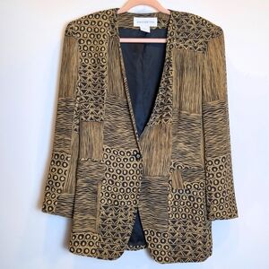 Jones New York Vintage Black Brown Pattern Printed Structured Blazer 90s Size 6